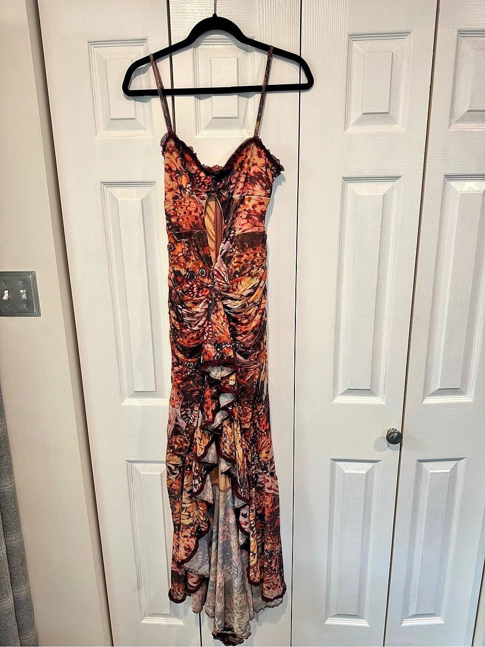 Butterfly Print Mesh Maxi Dress Large